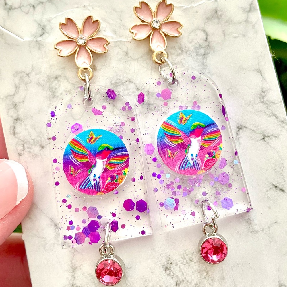 Vintage Hummingbird Acrylic Earrings